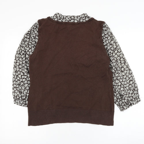 Monsoon Womens Brown Floral Cotton Basic Blouse Size 16 Round Neck