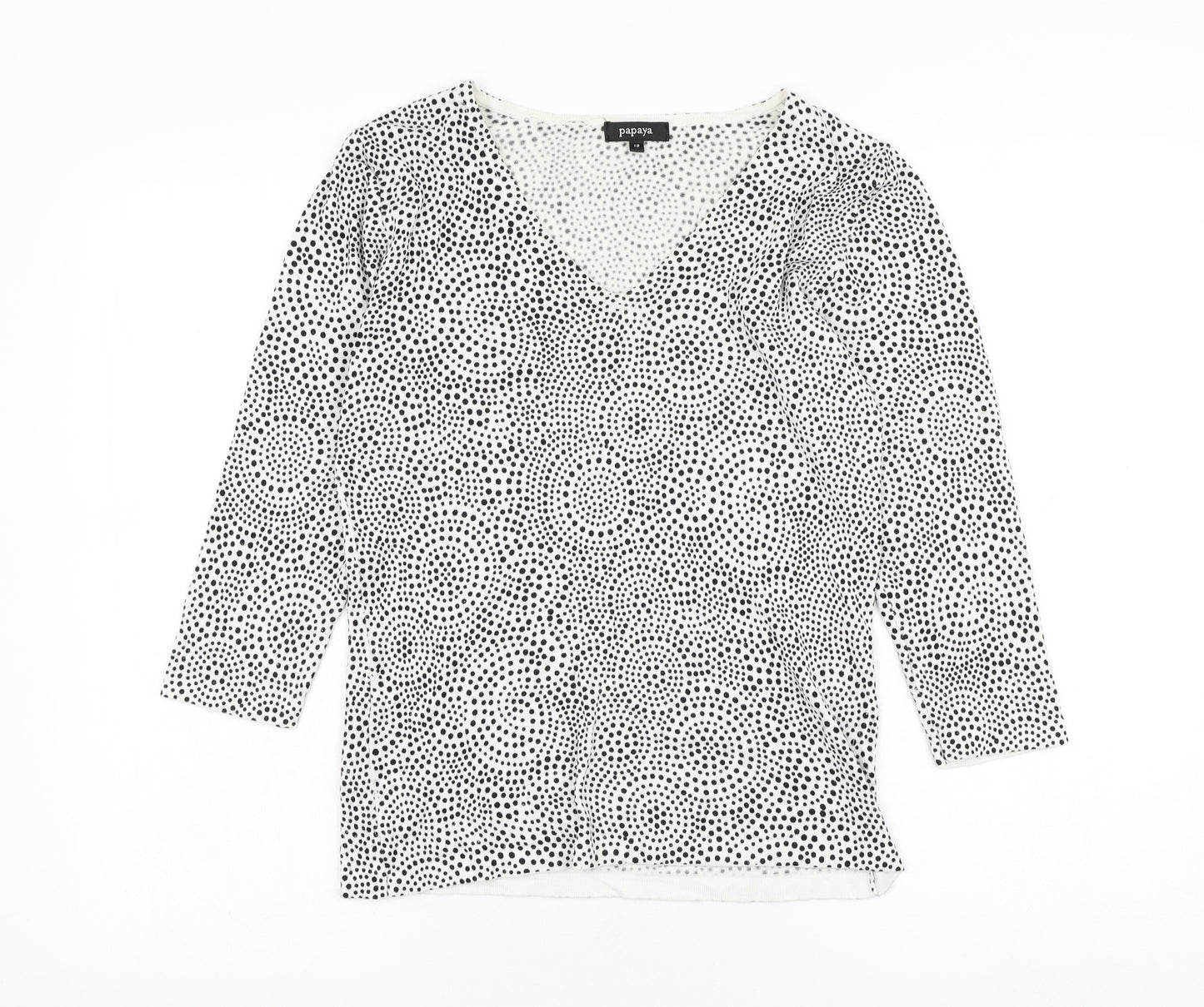 Papaya Womens White V-Neck Geometric Viscose Pullover Jumper Size 12