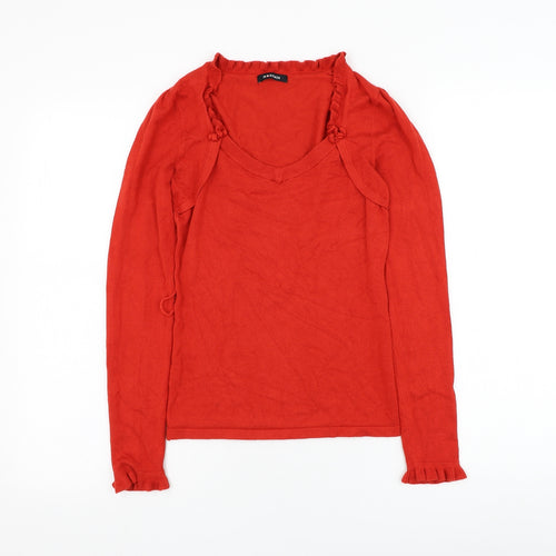 Morgan Womens Red V-Neck  Viscose Pullover Jumper Size XS