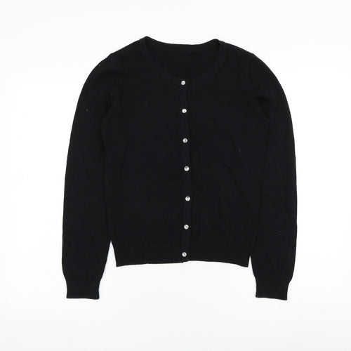 Preworn Womens Black Round Neck  Cotton Cardigan Jumper Size S
