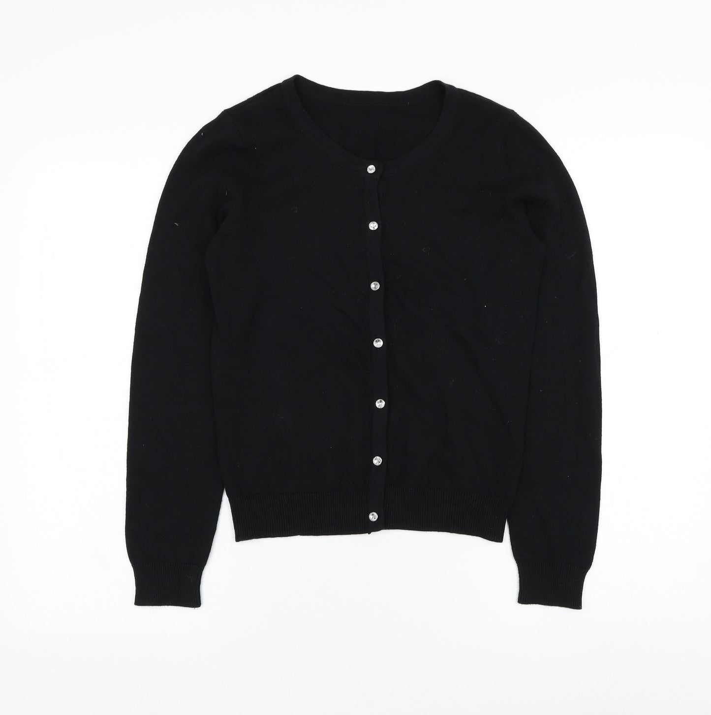 Preworn Womens Black Round Neck  Cotton Cardigan Jumper Size S