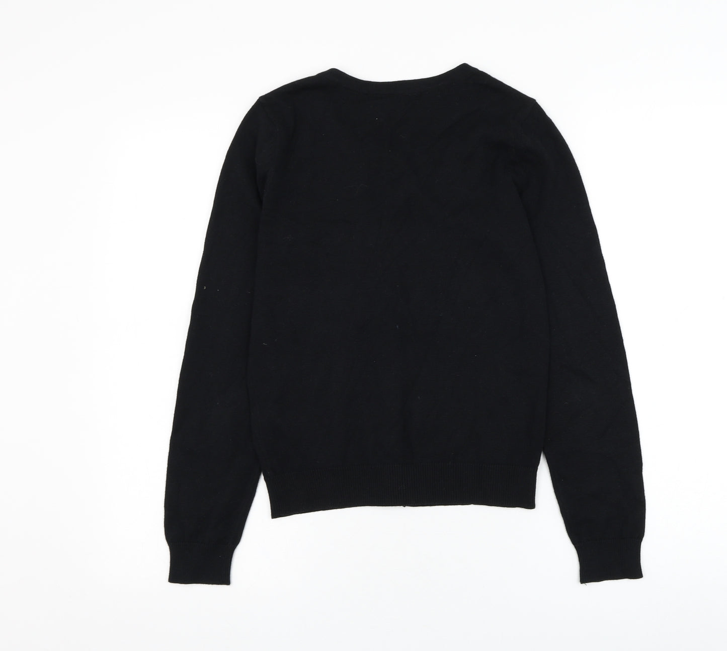 Preworn Womens Black Round Neck  Cotton Cardigan Jumper Size S