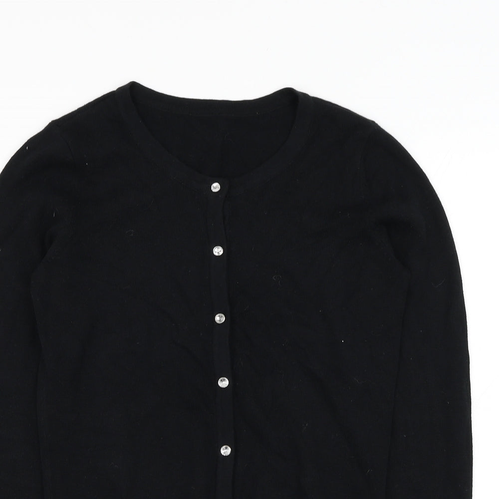 Preworn Womens Black Round Neck  Cotton Cardigan Jumper Size S