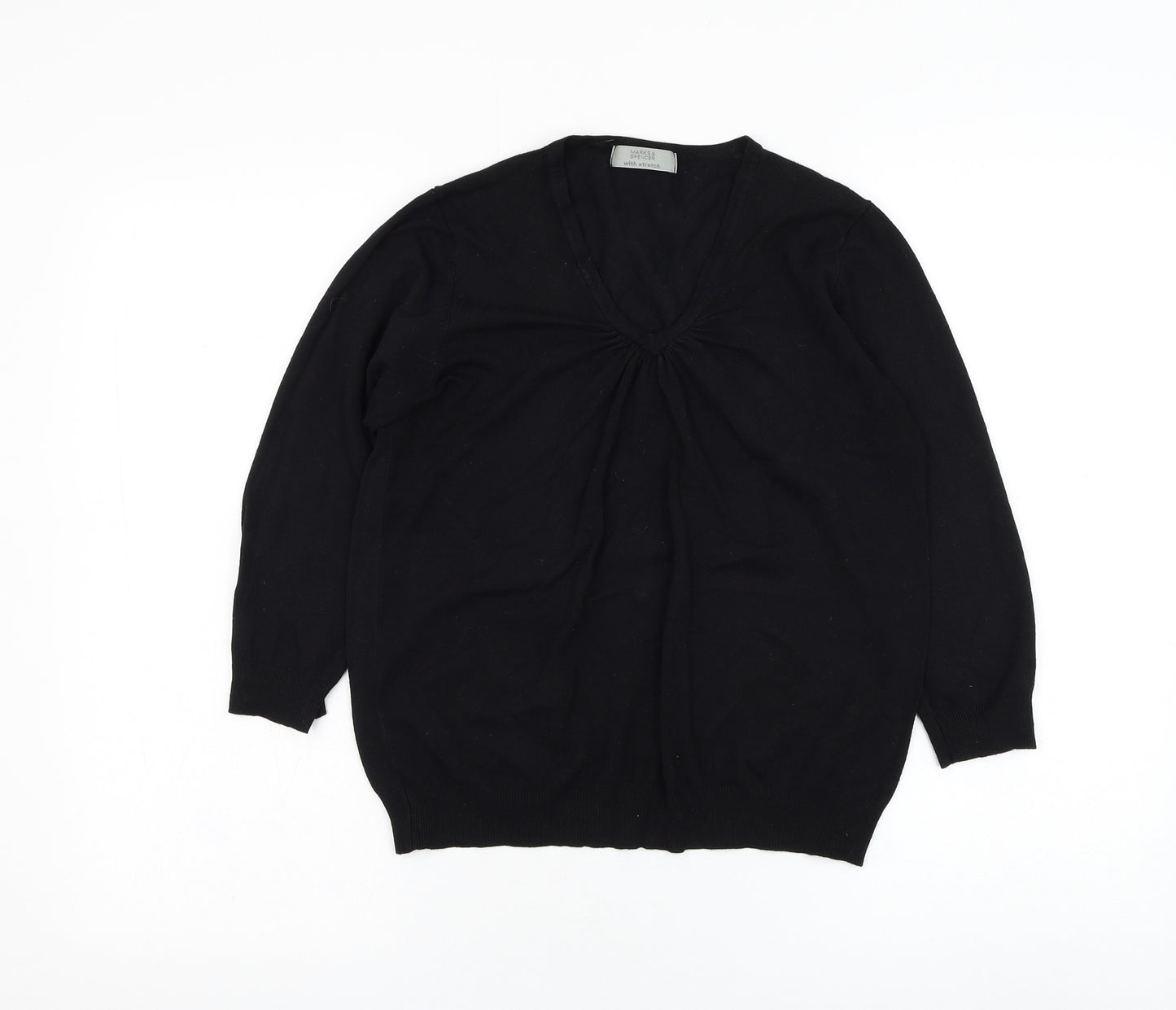 Marks and Spencer Womens Black V-Neck  Viscose Pullover Jumper Size 14