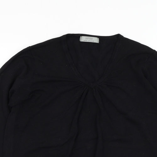Marks and Spencer Womens Black V-Neck  Viscose Pullover Jumper Size 14