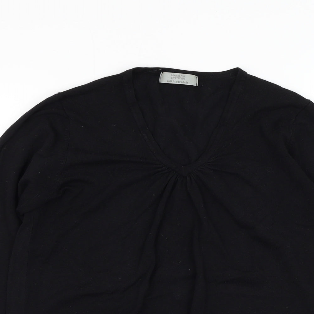 Marks and Spencer Womens Black V-Neck  Viscose Pullover Jumper Size 14