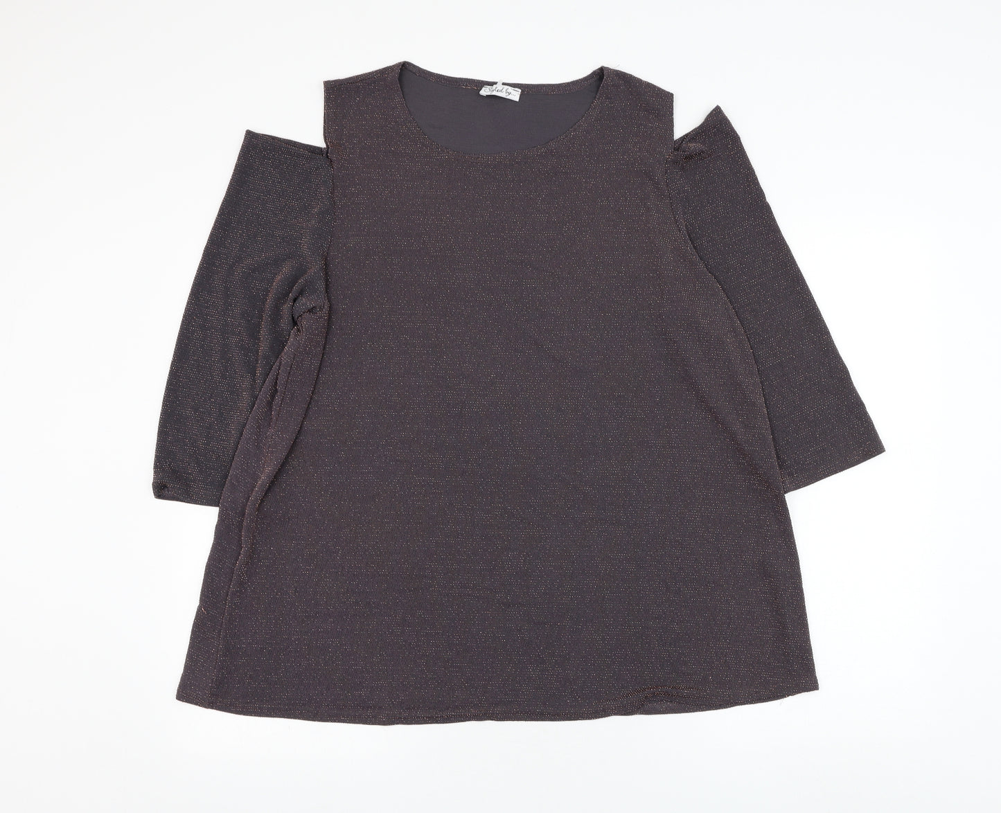 Styled By Womens Purple  Nylon Basic Blouse Size XL Round Neck