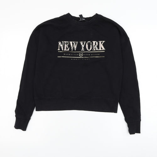 New Look Womens Black  Cotton Pullover Sweatshirt Size 8  Pullover - New York