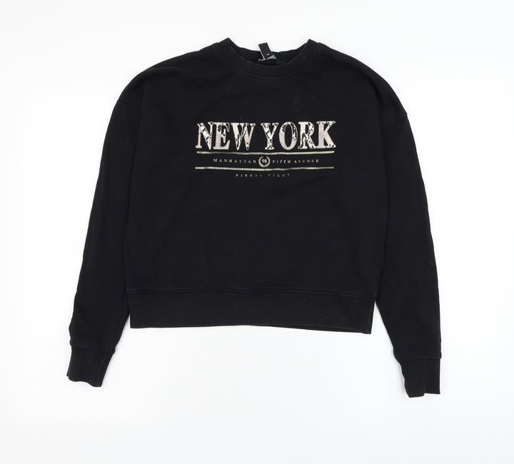 New Look Womens Black  Cotton Pullover Sweatshirt Size 8  Pullover - New York