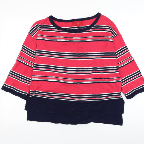 NEXT Womens Pink Round Neck Striped Cotton Pullover Jumper Size 8