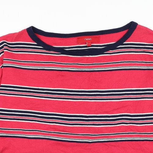NEXT Womens Pink Round Neck Striped Cotton Pullover Jumper Size 8