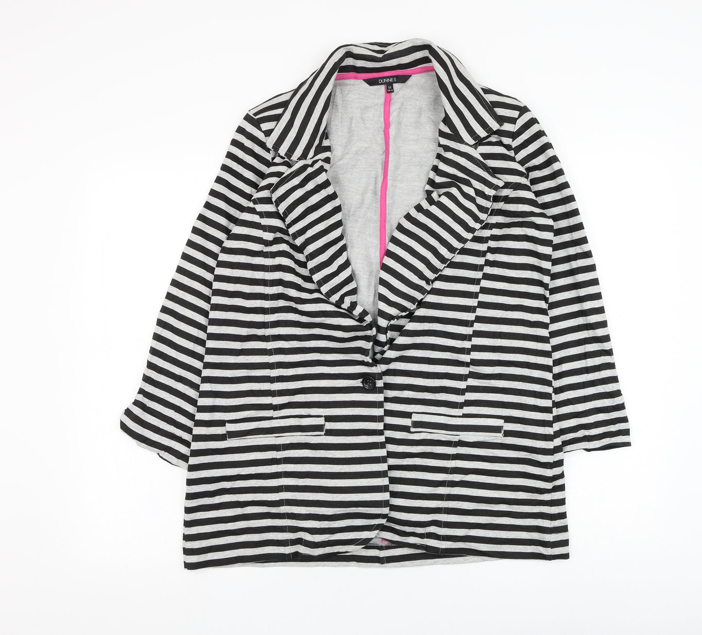 Dunnes Stores Womens Grey Striped  Jacket Blazer Size 14  Button