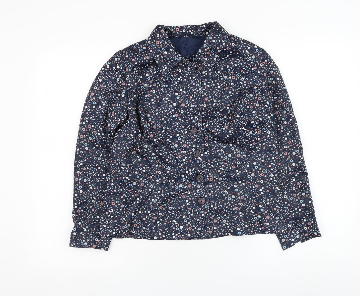 Preworn Womens Blue Floral  Jacket Blazer Size S  Button