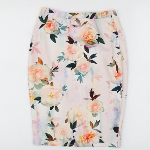 New Look Womens Pink Floral Polyester A-Line Skirt Size 8