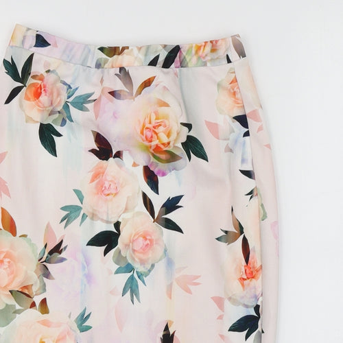 New Look Womens Pink Floral Polyester A-Line Skirt Size 8