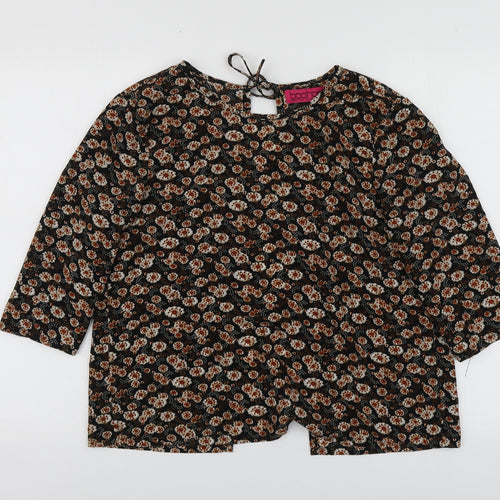 Boohoo Womens Brown Geometric Polyester Basic Blouse Size 8 Round Neck