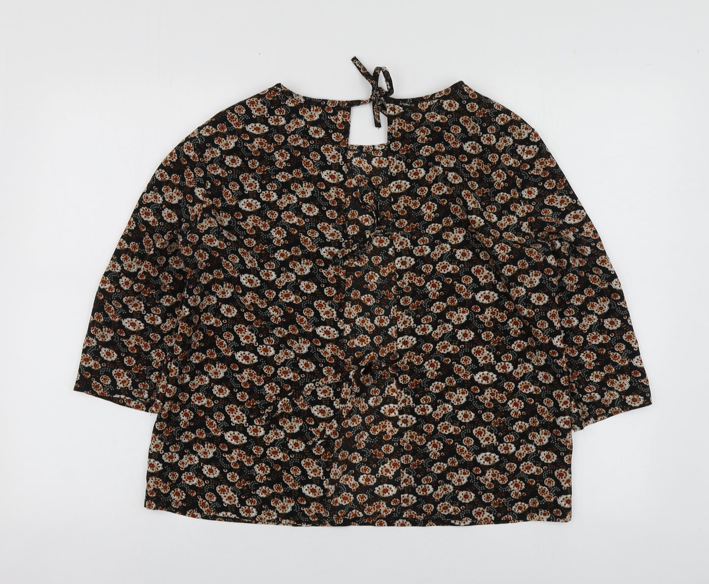 Boohoo Womens Brown Geometric Polyester Basic Blouse Size 8 Round Neck