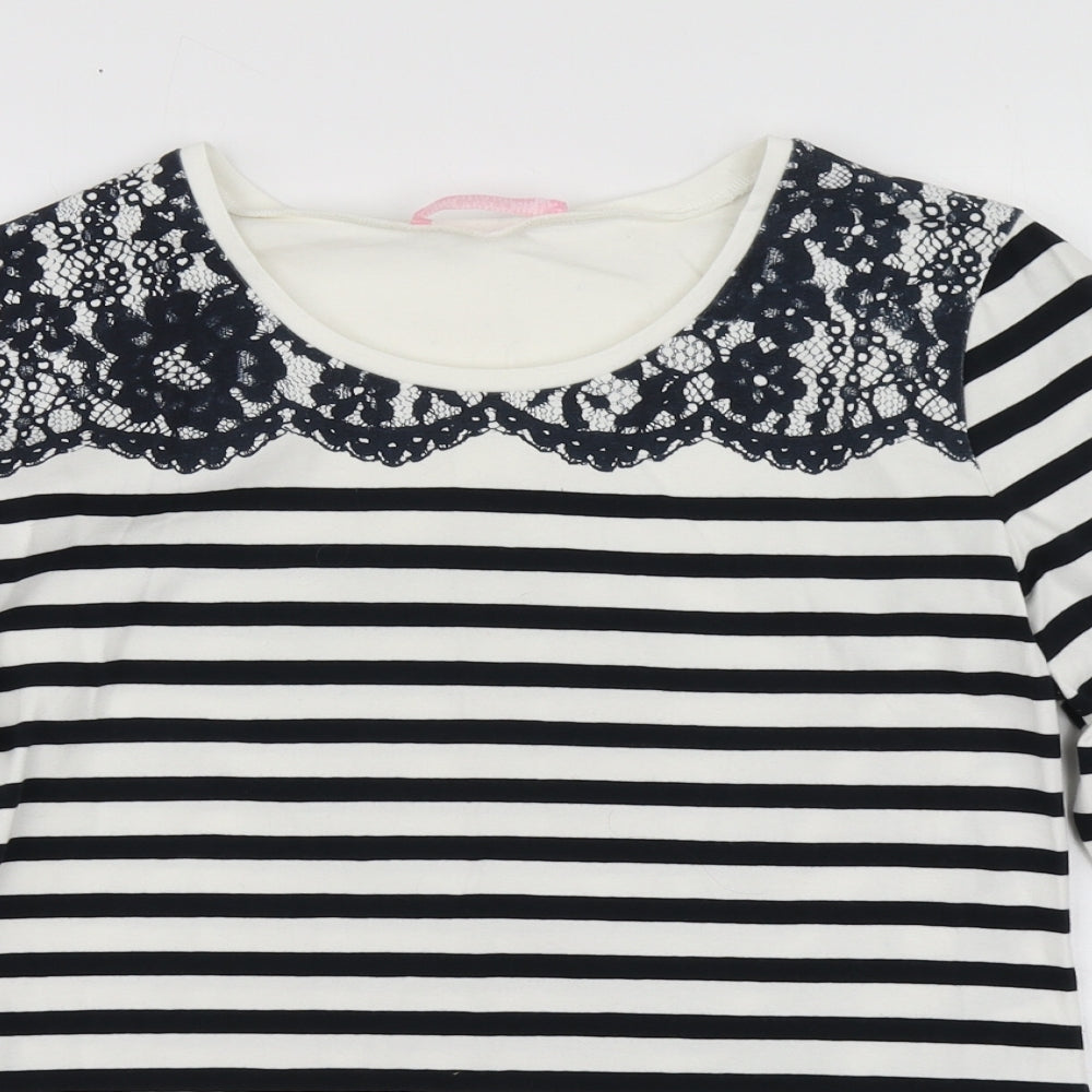 Basler Womens Blue Striped Cotton Basic T-Shirt Size 16 Round Neck