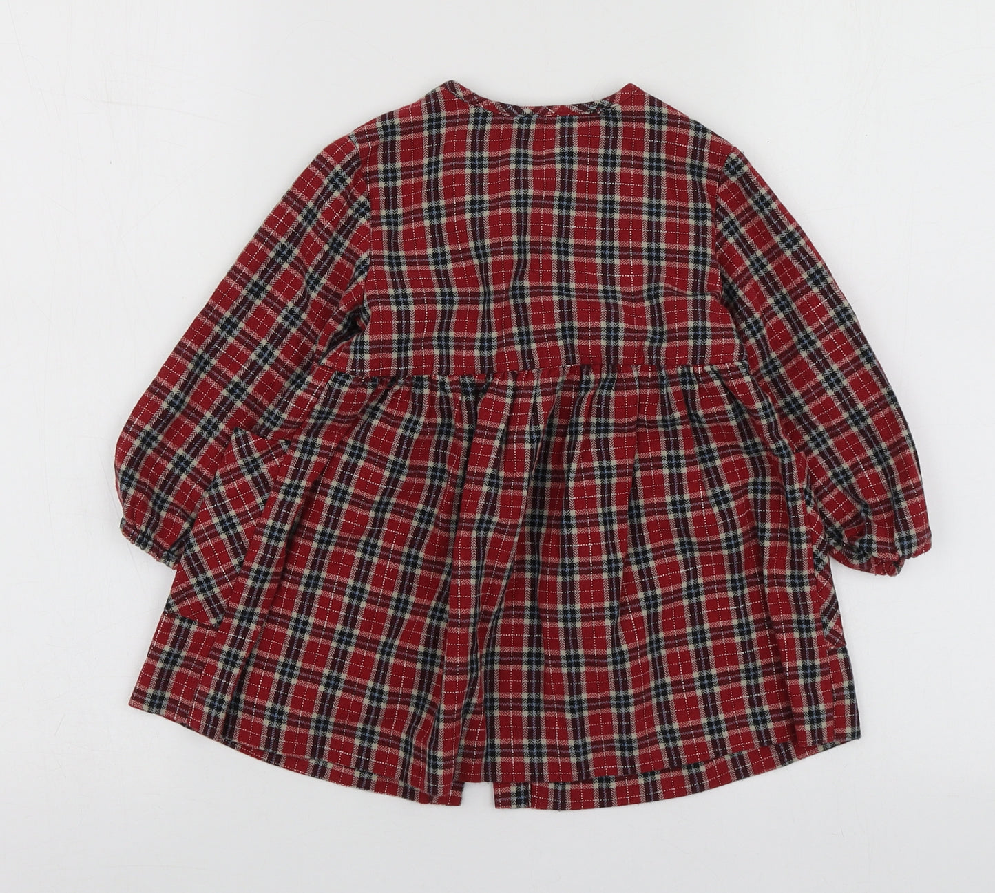 Zara Girls Red Plaid Cotton Skater Dress  Size 2-3 Years  Round Neck
