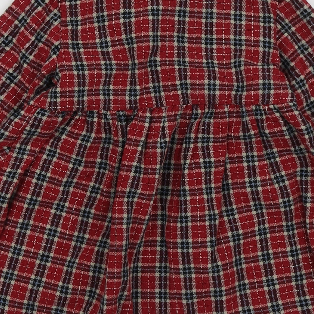 Zara Girls Red Plaid Cotton Skater Dress  Size 2-3 Years  Round Neck