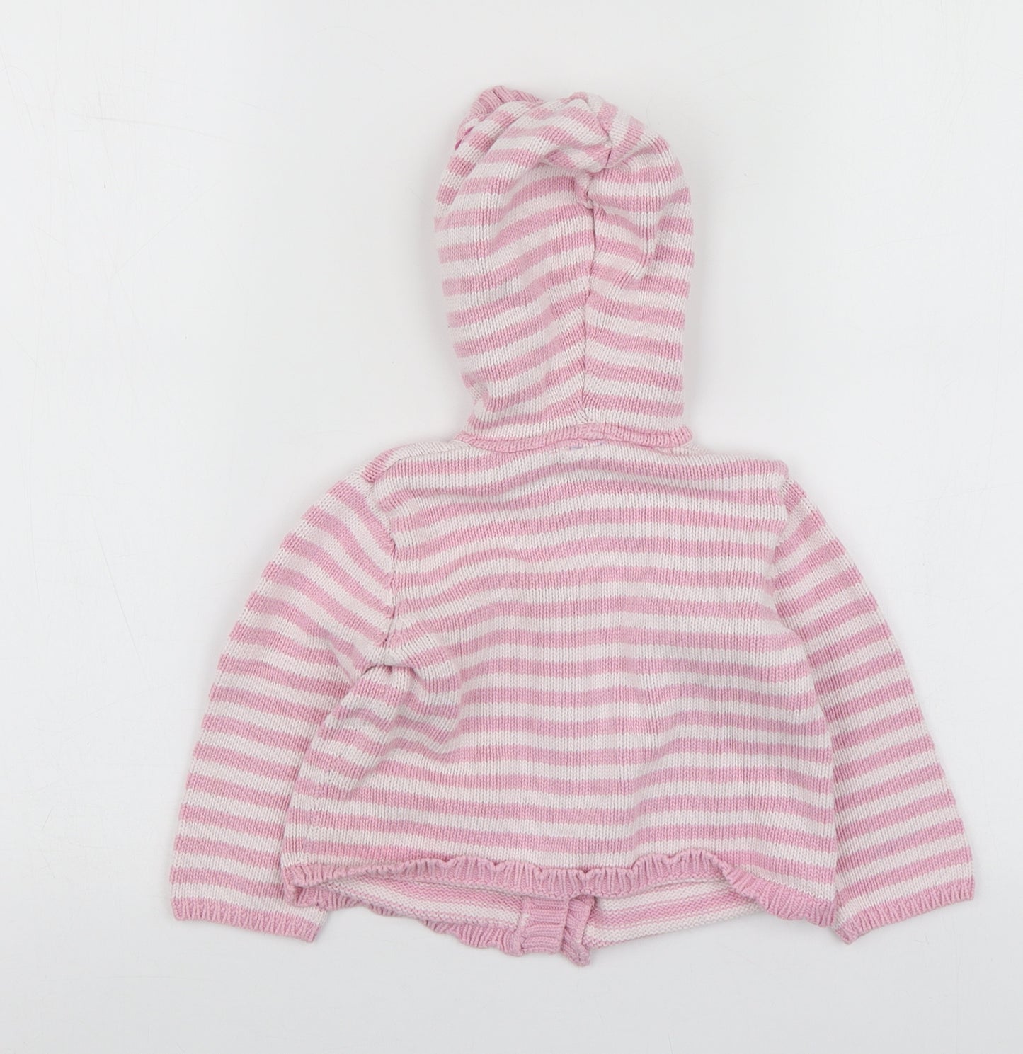 Disney Girls Pink Striped Cotton Cardigan Jumper Size 12-18 Months