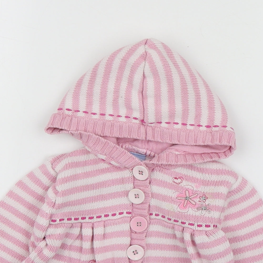 Disney Girls Pink Striped Cotton Cardigan Jumper Size 12-18 Months