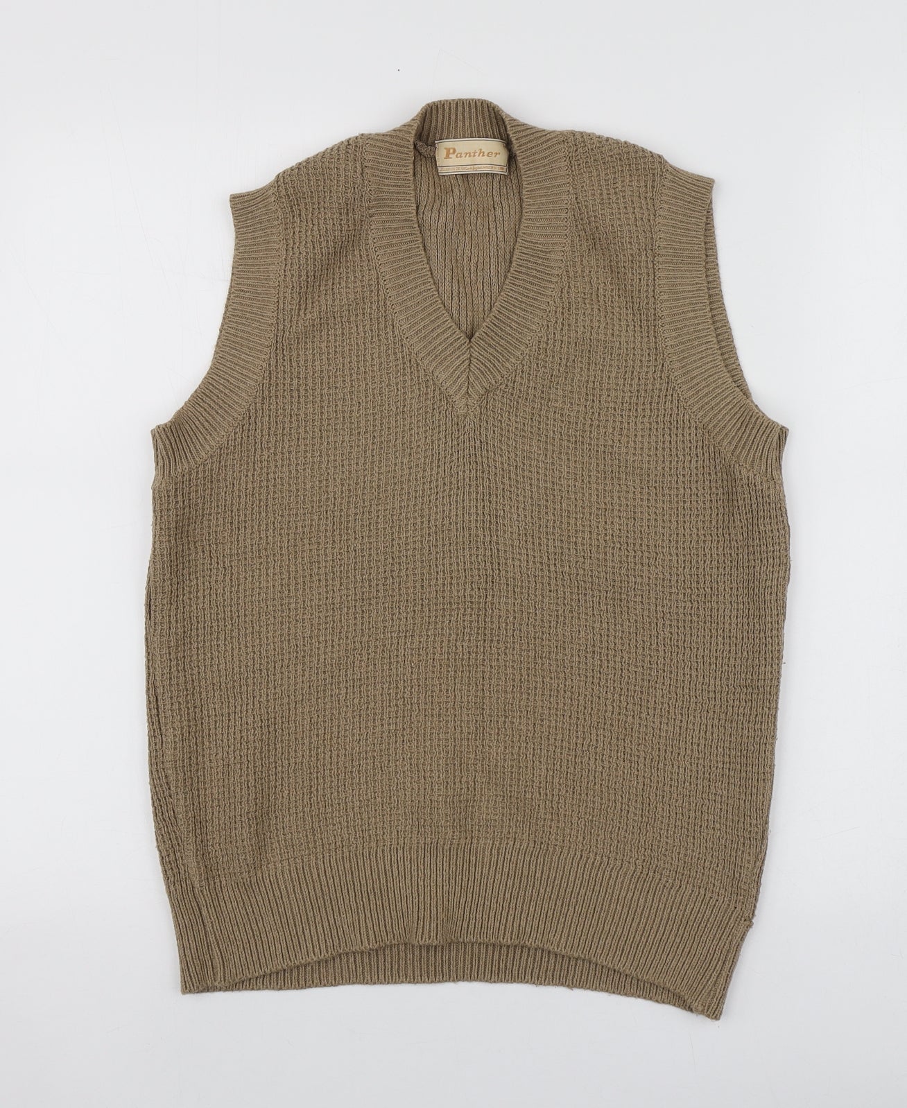 Panther Womens Brown V-Neck  Acrylic Vest Jumper Size 12