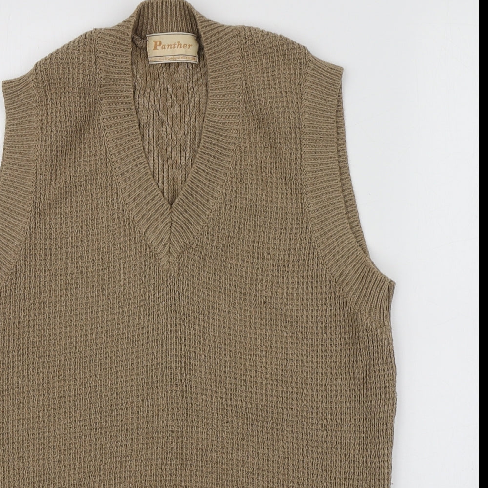 Panther Womens Brown V-Neck  Acrylic Vest Jumper Size 12