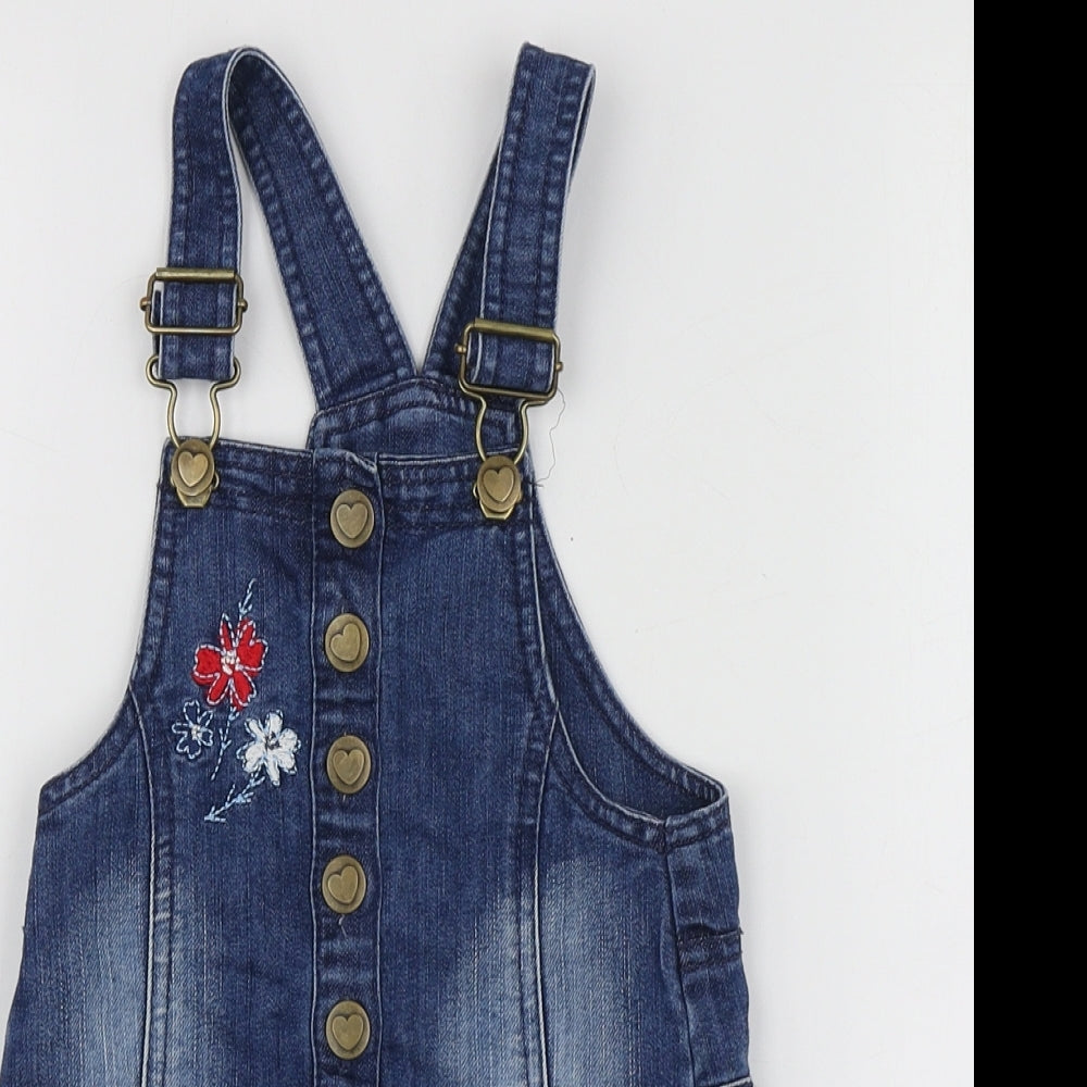 Dunnes Stores Girls Blue Geometric Cotton Pinafore/Dungaree Dress  Size 18-24 Months  Square Neck