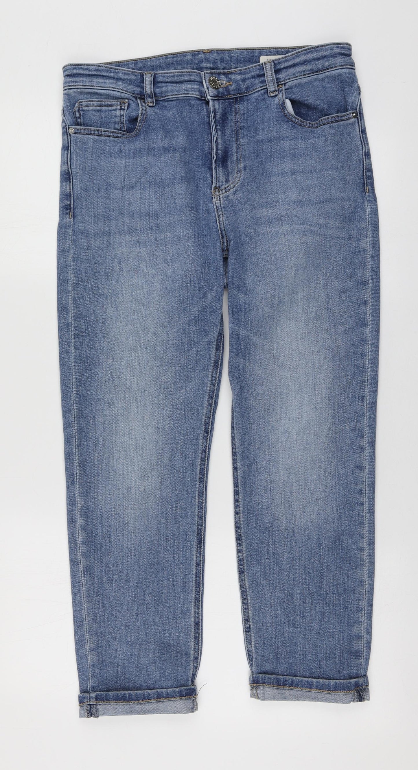 M&S Womens Blue  Cotton Boyfriend Jeans Size 14 L25 in Regular