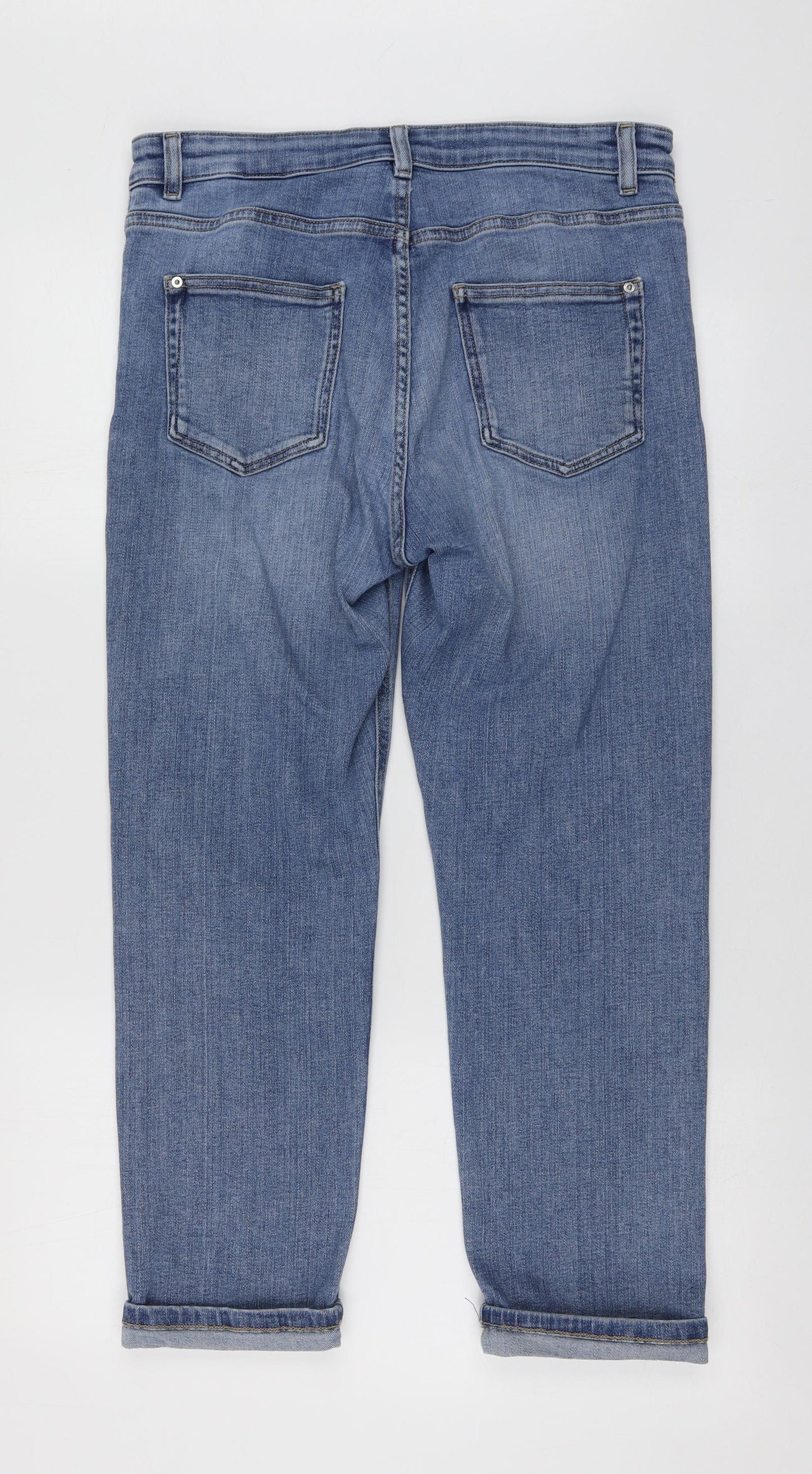M&S Womens Blue  Cotton Boyfriend Jeans Size 14 L25 in Regular