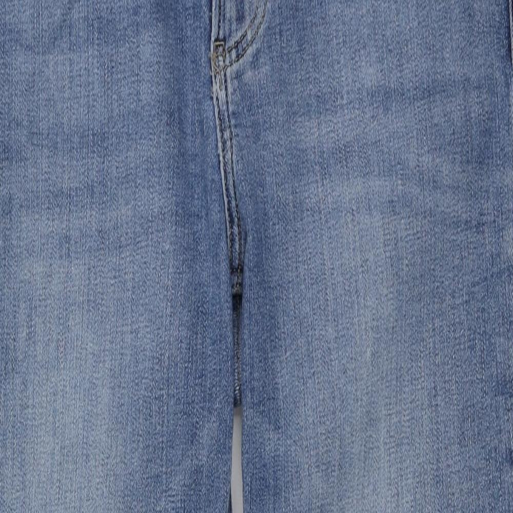 M&S Womens Blue  Cotton Boyfriend Jeans Size 14 L25 in Regular