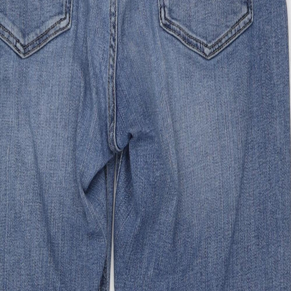 M&S Womens Blue  Cotton Boyfriend Jeans Size 14 L25 in Regular