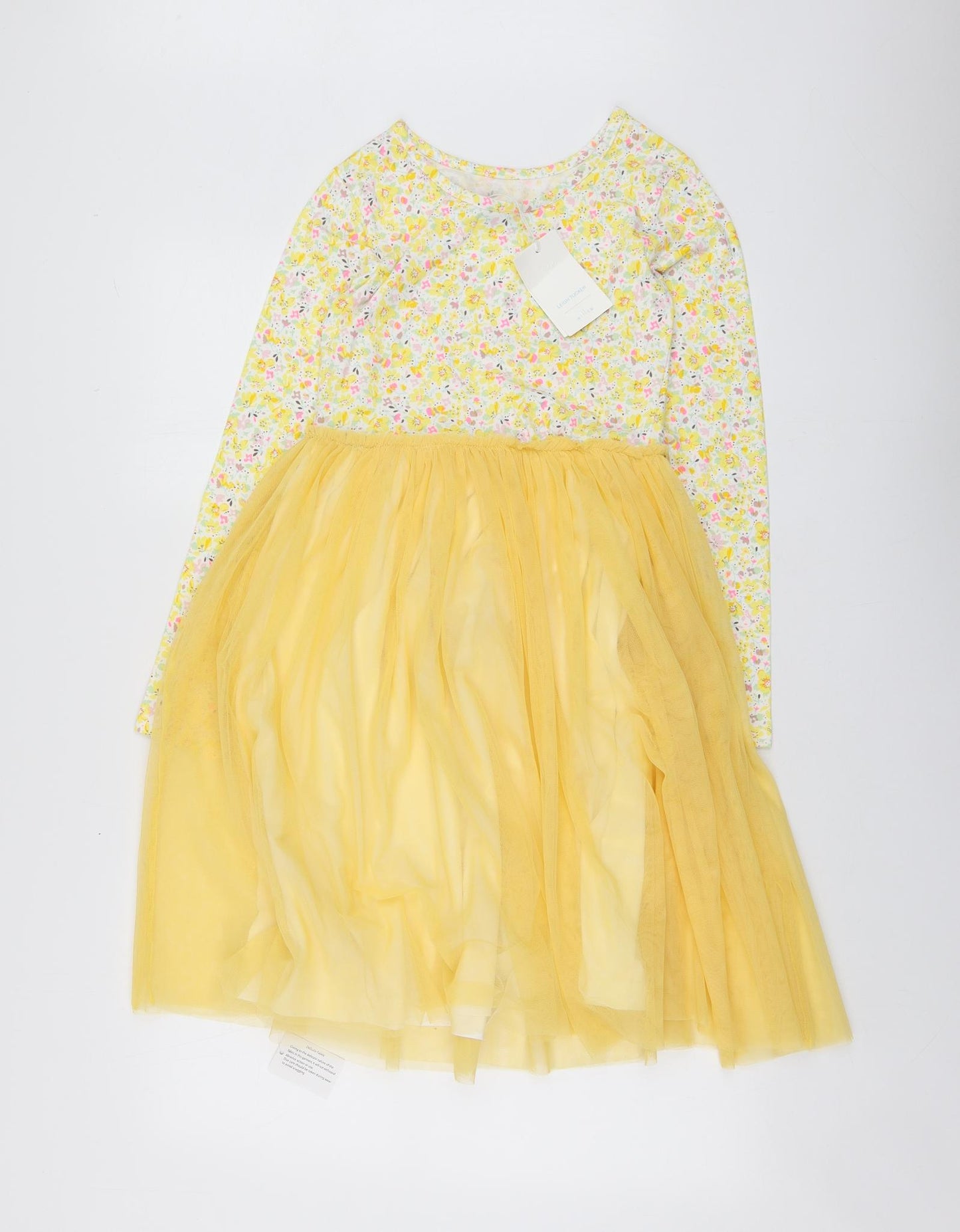 Willow Girls Yellow Geometric Cotton Shirt Dress  Size 12 Years  Round Neck