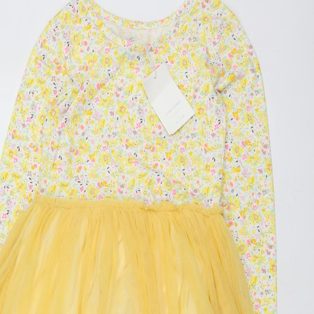 Willow Girls Yellow Geometric Cotton Shirt Dress  Size 12 Years  Round Neck