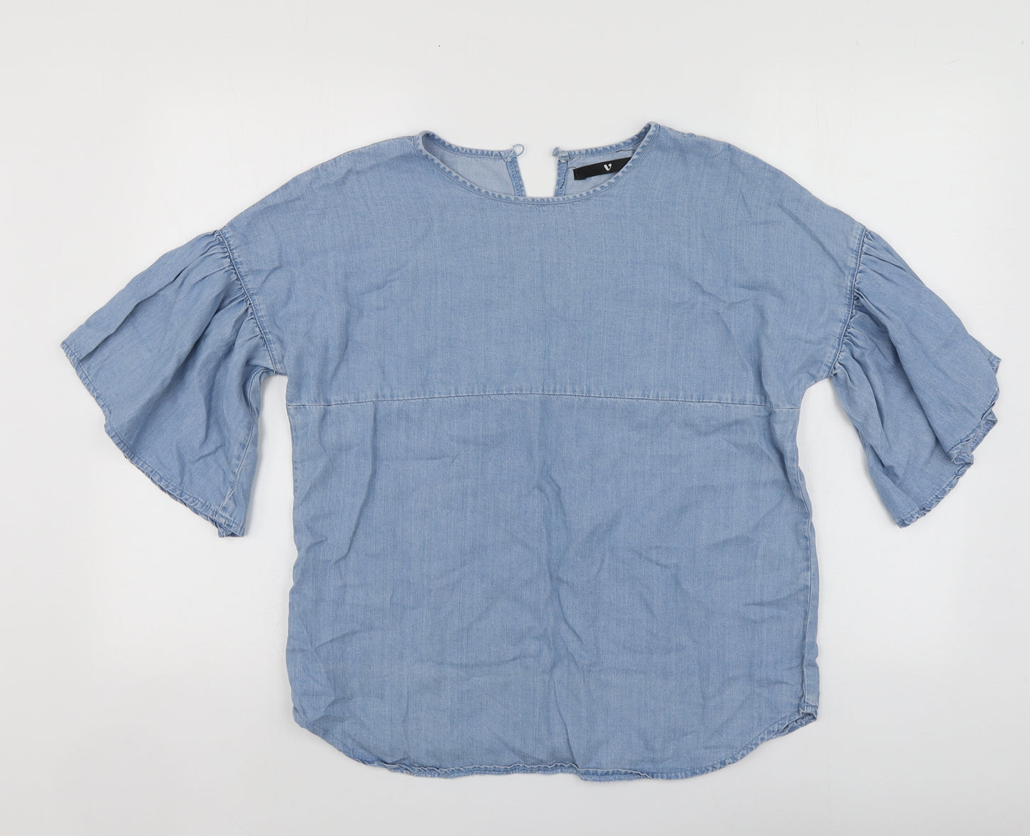 By Very Womens Blue  Lyocell Basic Blouse Size 10 Round Neck