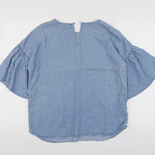 By Very Womens Blue  Lyocell Basic Blouse Size 10 Round Neck