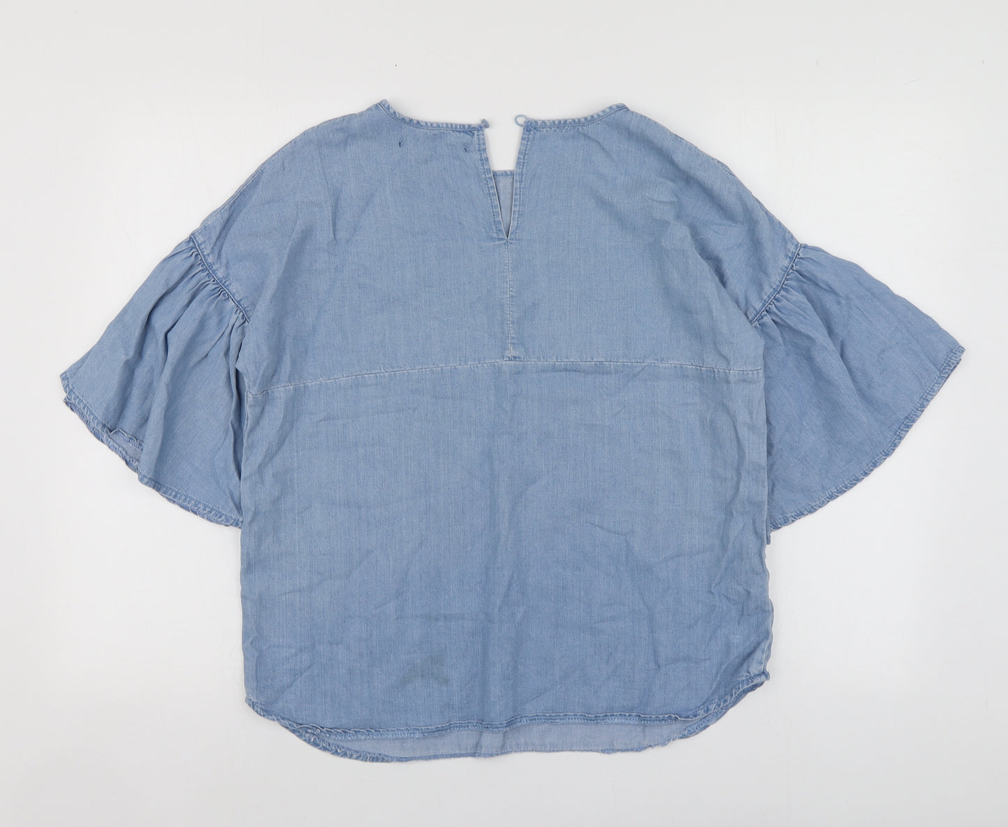 By Very Womens Blue  Lyocell Basic Blouse Size 10 Round Neck