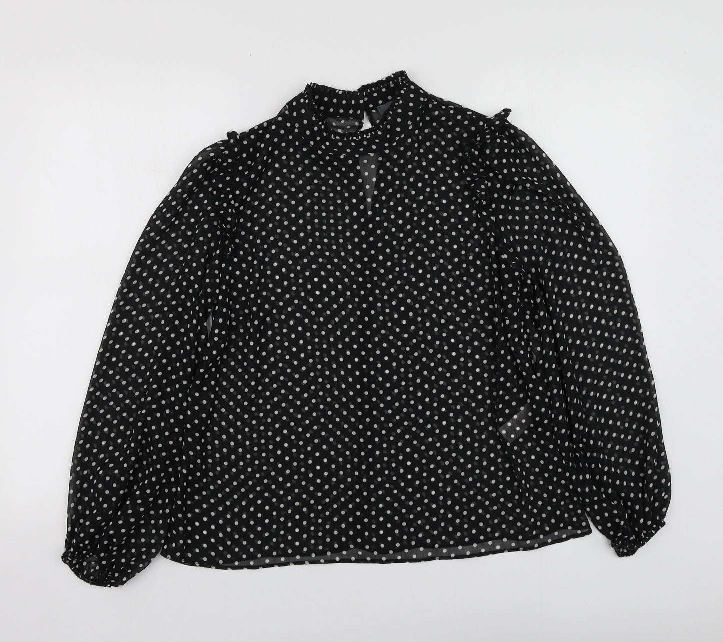 Primark Womens Black Polka Dot Polyester Basic Blouse Size 10 High Neck