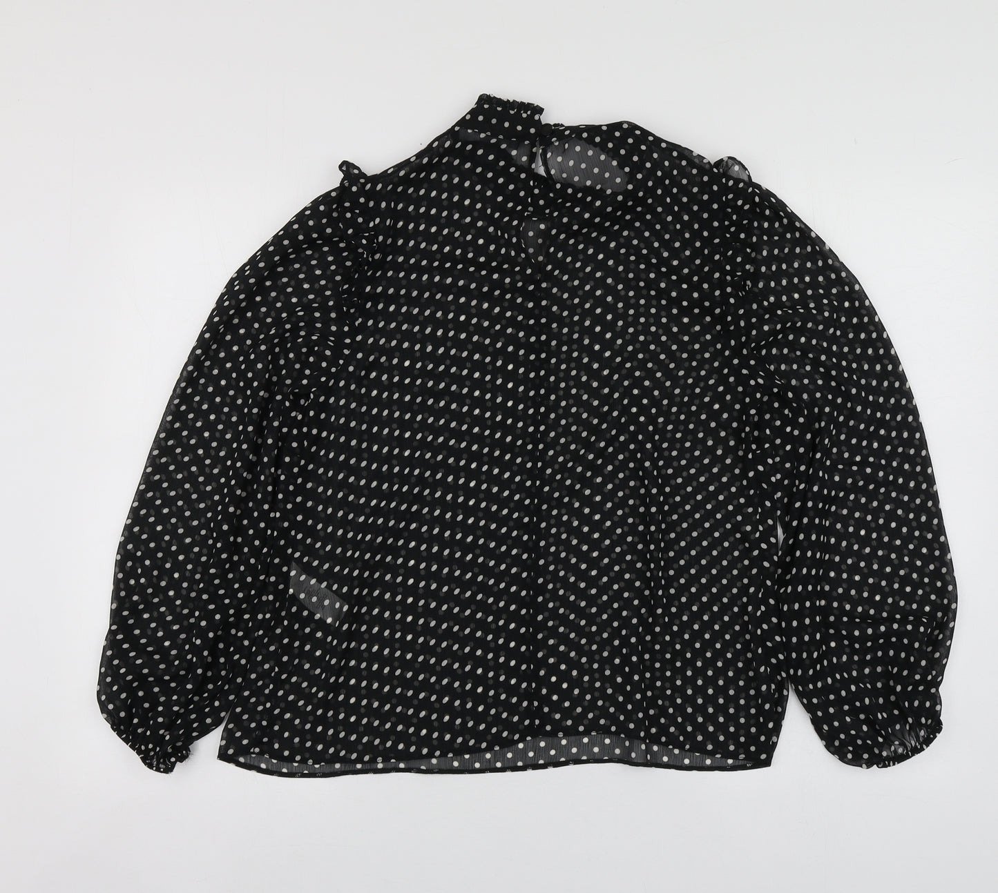 Primark Womens Black Polka Dot Polyester Basic Blouse Size 10 High Neck