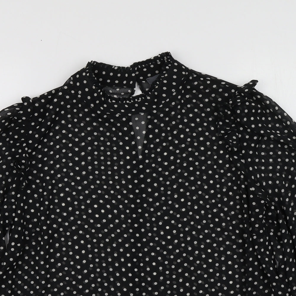 Primark Womens Black Polka Dot Polyester Basic Blouse Size 10 High Neck