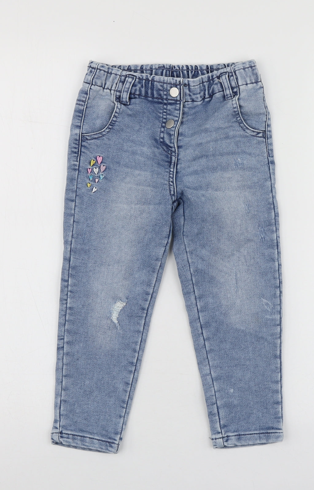 Dunnes Stores Girls Blue Geometric Cotton Skinny Jeans Size 3-4 Years  Regular