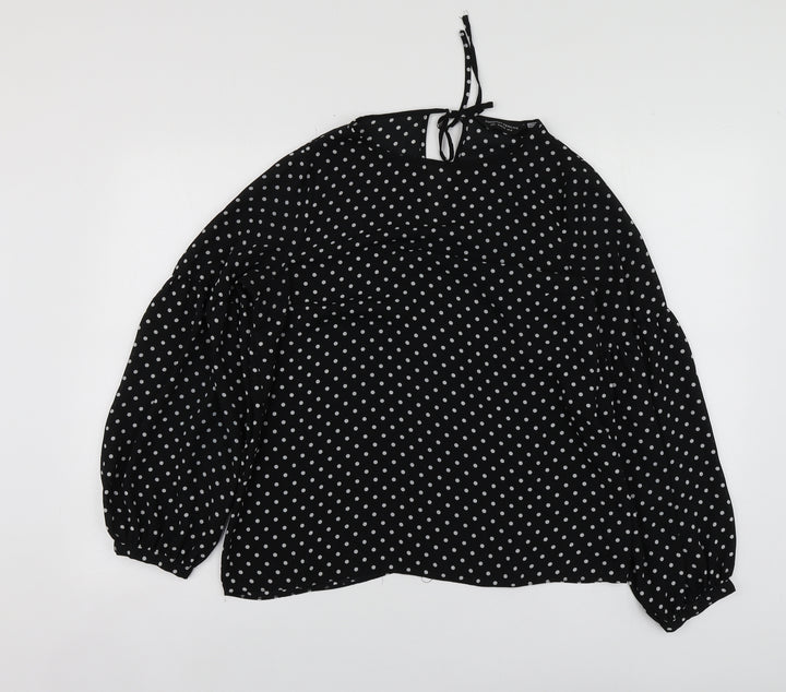 Dorothy Perkins Womens Black Polka Dot Polyester Basic Blouse Size 10 Round Neck