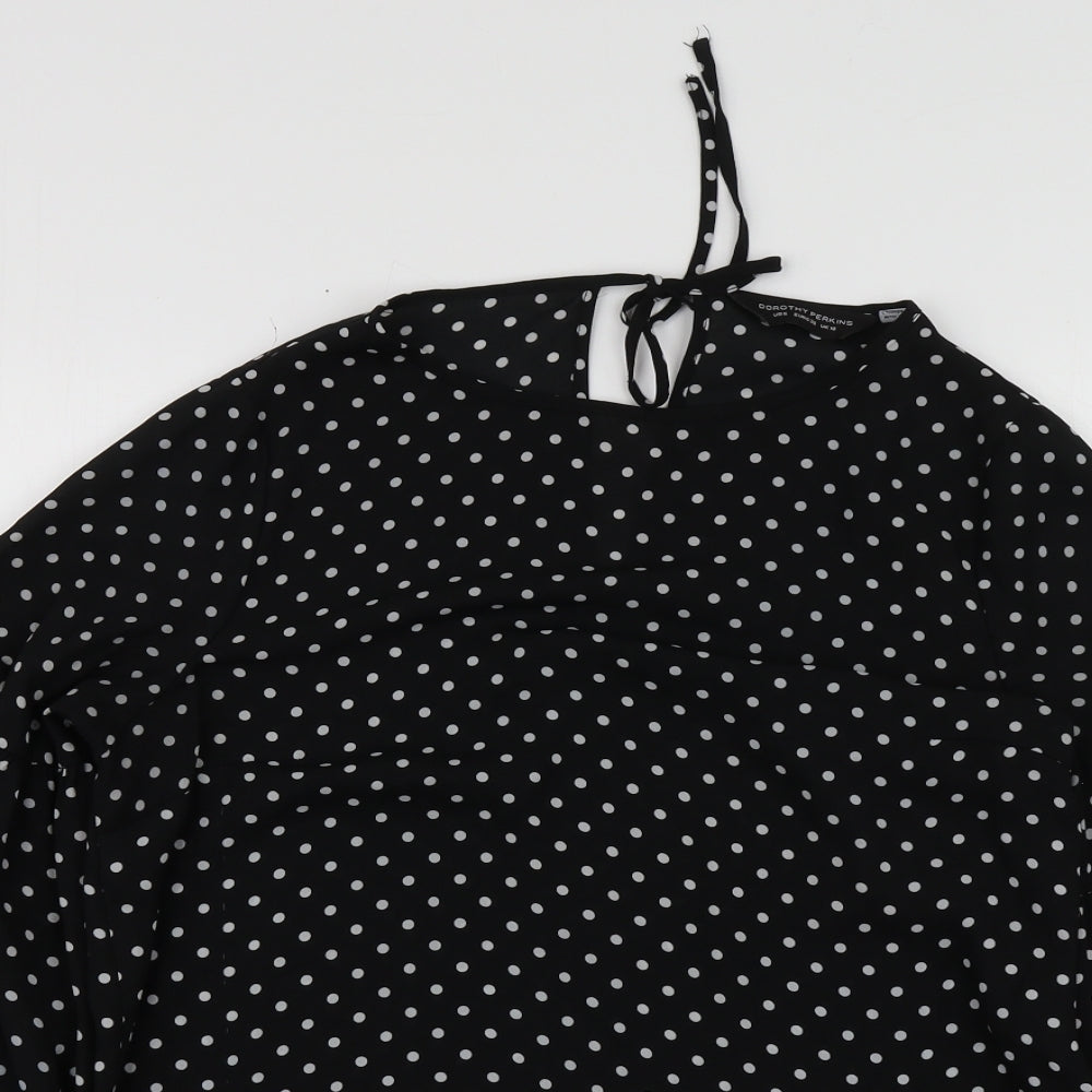 Dorothy Perkins Womens Black Polka Dot Polyester Basic Blouse Size 10 Round Neck