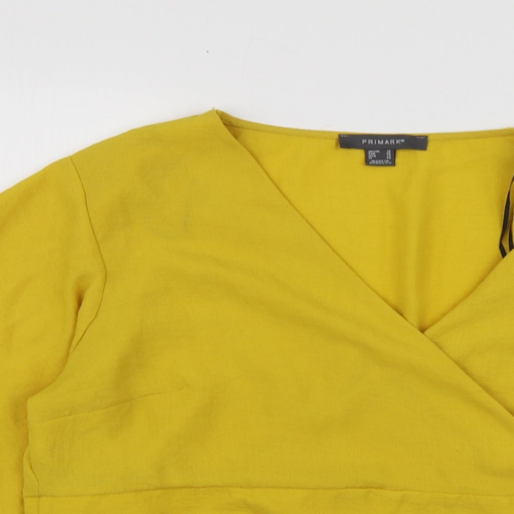 Primark Womens Yellow  Polyester Basic Blouse Size 18 V-Neck