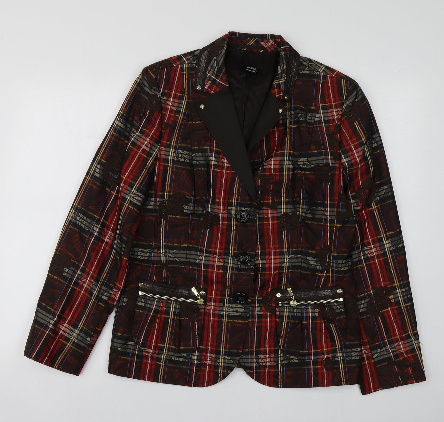 Basler Womens Red Geometric Polyester Jacket Suit Jacket Size 16