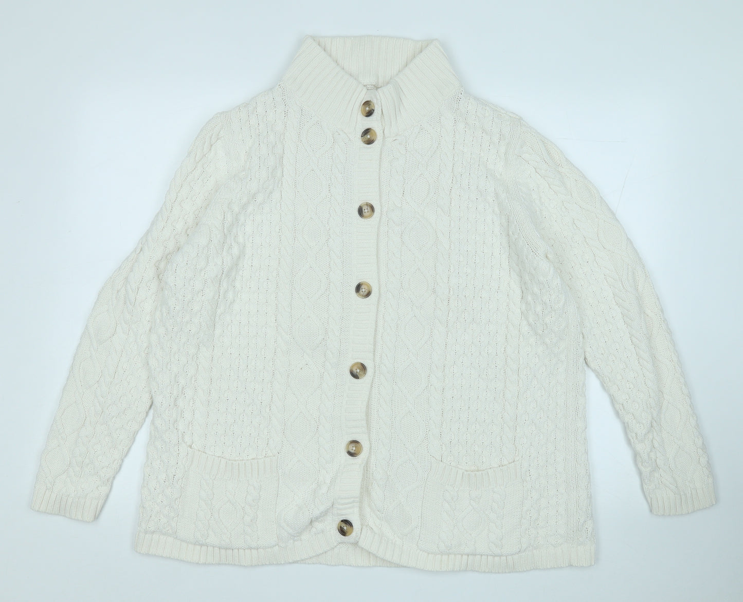 Marks and Spencer Womens White Mock Neck  Cotton Cardigan Jumper Size 20