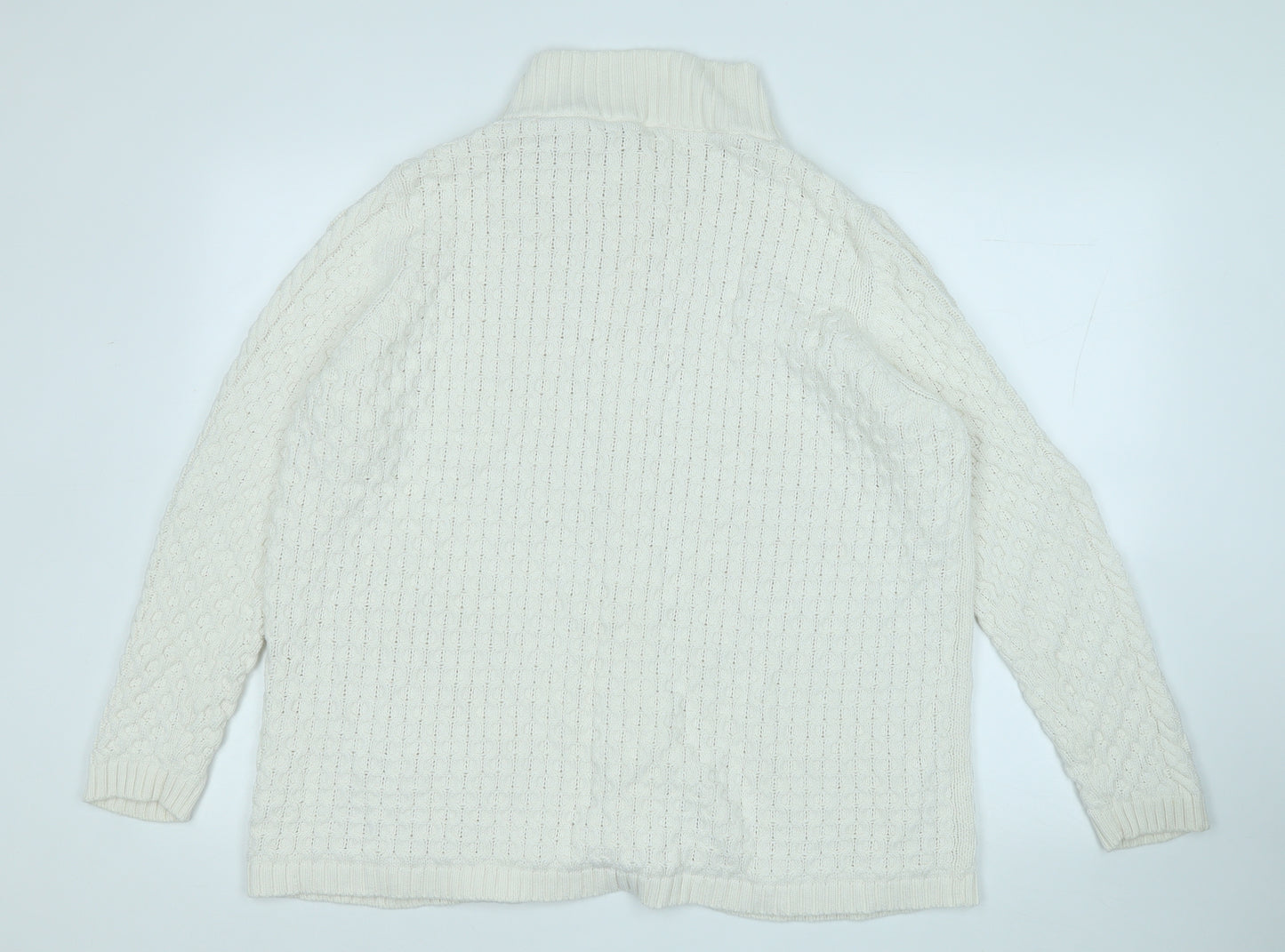 Marks and Spencer Womens White Mock Neck  Cotton Cardigan Jumper Size 20
