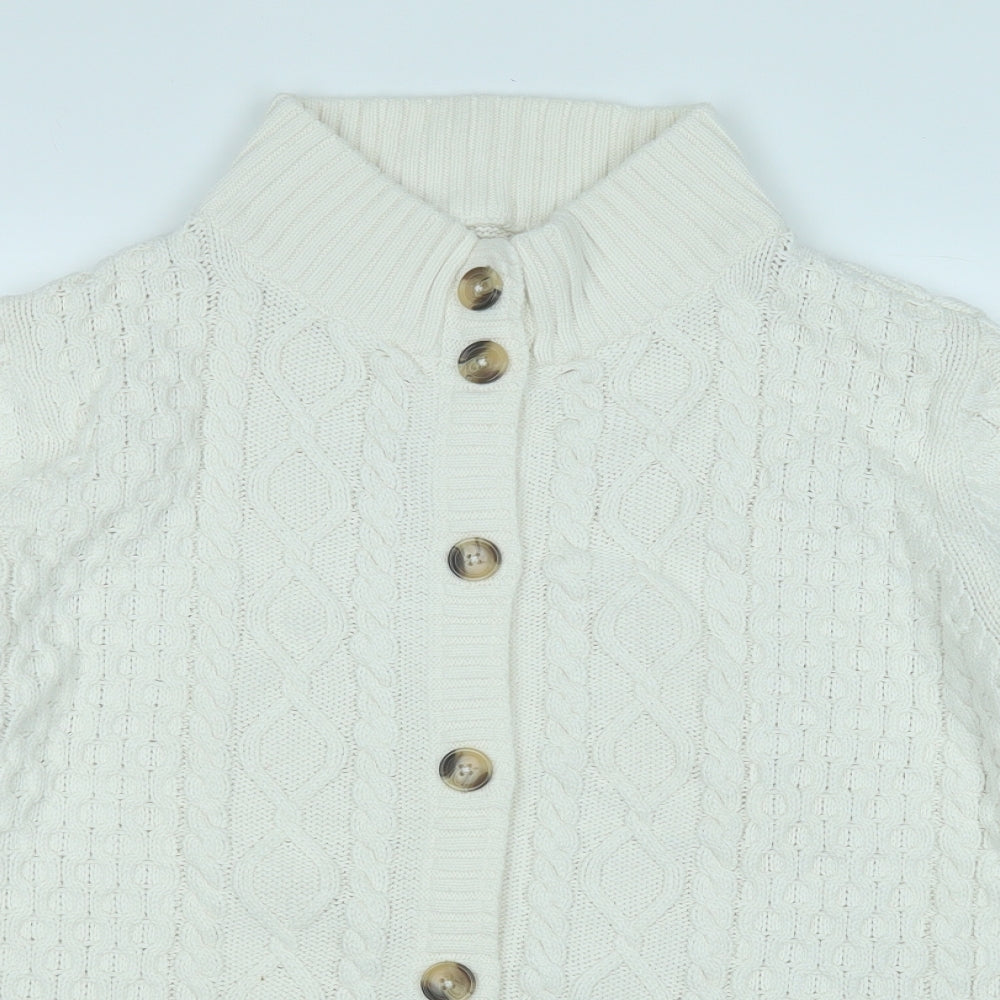 Marks and Spencer Womens White Mock Neck  Cotton Cardigan Jumper Size 20