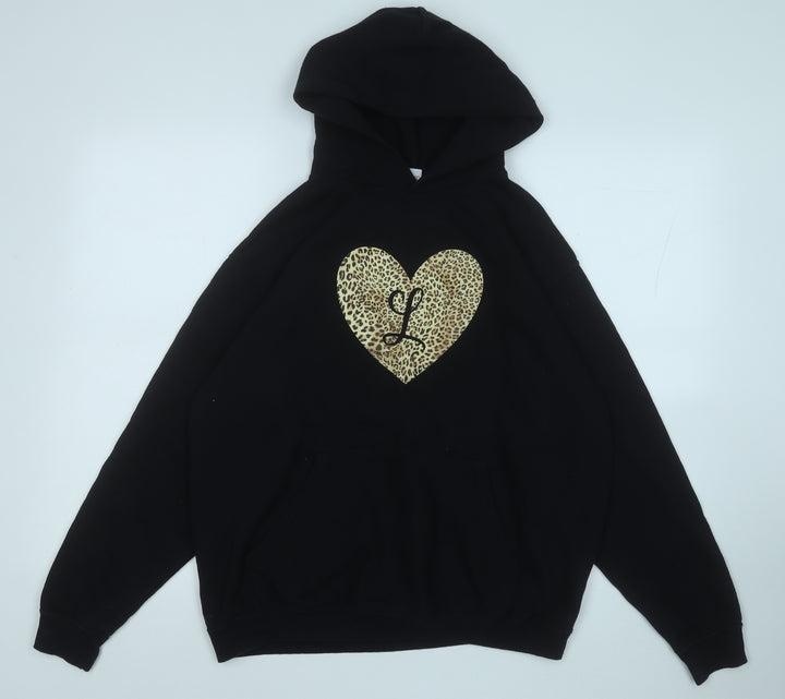 Fruit of the Loom Girls Black  Cotton Pullover Hoodie Size 14-15 Years   - Love Heart